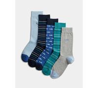 M&S Collection male 5pk Cool & Fresh™ Diving Cotton Rich Socks - 9-12 - Blue Mix, Blue Mix