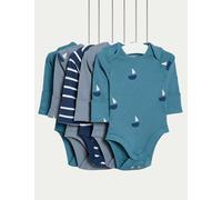 M&S Collection male 5pk Pure Cotton Nautical Bodysuits (6½lbs-3 Yrs) - 18-24 - Navy Mix, Navy Mix