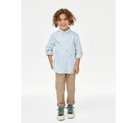 M&S Collection male Pure Cotton Dinosaur Embroidered Oxford Shirt (1-8 Yrs) - 3-4 Y - Light Mint, Light Mint
