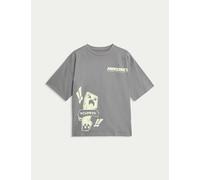 M&S Collection male Pure Cotton Minecraft™ Ombre T-Shirt (6-16yrs) - 6-7 Y - Grey, Grey