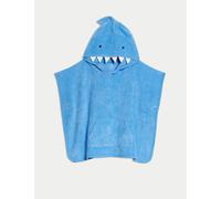 M&S Collection male Pure Cotton Shark Towelling Poncho (0-36 Mths) - 6-18M - Blue, Blue