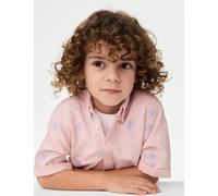M&S Collection male Pure Cotton Turtle Embroidered Oxford Shirt (1-8 Yrs) - 5-6 Y - Pink, Pink