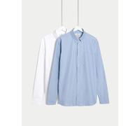 M&S Collection male The Ultimate 2 Pack Regular Fit Pure Cotton Oxford Shirts - LREG - Light Blue Mix, White,Light Blue Mix,Navy Mix