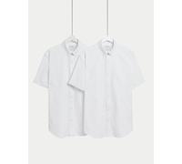 M&S Collection male The Ultimate 2 Pack Short Sleeve Oxford Shirts - LREG - White, Navy Mix,White,Light Blue Mix