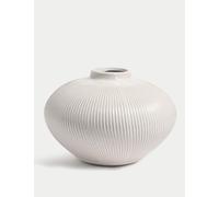 M&S Collection Medium Ridged Textured Ceramic Vase - White, White
