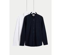 M&S Collection Men's Ultimate 2 Pack Regular Fit Pure Cotton Oxford Shirts - LREG - Navy Mix, White,Light Blue Mix,Navy Mix