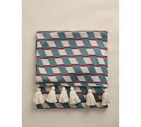 M&S Collection Pure Cotton Geometric Knitted Tassel Throw Teal Mix