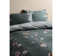 M&S Collection Pure Cotton Sateen Solene Painted Blooms Bedding Set - 5FT - Medium Green, Medium Green,Blue Mix,Honey Mix,Light Grey Mix