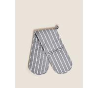 M&S Collection Striped Double Oven Glove - Grey, Grey,Navy