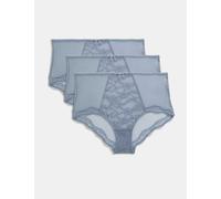 M&S Collection Women's 3pk Jasmine Lace High Rise Shorts - 14 - Grey Blue, Black,Grey Blue,Dark Magenta,Antique Pink,White