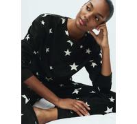 M&S Collection Women's Fleece Star Print Cuffed Hem Pyjama Set - Black Mix, Black Mix,Pink Mix,Ivory Mix,Purple Mix