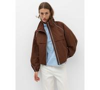 M&S Contrast Piped Funnel Neck Windbreaker Jacket Conker