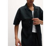 M&S Cotton Blend Embroidered Palm Tree Shirt Black Mix