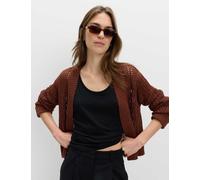 M&S Cotton Blend Open Stitch Relaxed Cropped Cardigan Conker
