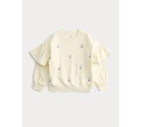 M&S Cotton Rich Cross Stitch Frill Sweatshirt (2-8 Yrs) Pale Yellow