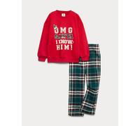 M&S Cotton Rich Elf Family Christmas Pyjamas (1-16 Yrs) Green Mix
