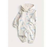 M&S Cotton Rich Milkshake Print Hooded All in One (7lbs-3 Yrs) Cream