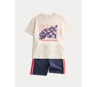 M&S Cotton Rich Racing Graphic Shortie Pyjamas (1-16 Yrs) Navy Mix