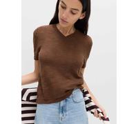 M&S Cotton Rich V-Neck Slim Fit Knitted Top Conker