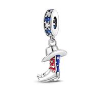 M&S Cowboy Boot Texas USA Flag Stars Stripes Pendant, 925 Sterling Silver Dangle Charm for Pandora & European Bracelet