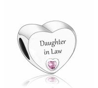 M&S Daughter In Law Charm Love Heart Pink Pave Charm Bead Pendant, 925 Sterling Silver Dangle Charm, Compatible With Pandora & European Bracelet …
