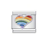 M&S Dog Cat Mother Daughter Heart Birthday Angel Stainless Steel 9mm Italian Link Charm Compatible With Nomination Bracelet (Rainbow Pride Heart LBGTQ)