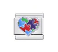 M&S Dog Cat Mother Daughter Heart Birthday Angel Stainless Steel 9mm Italian Link Charm Compatible With Nomination Bracelet (ADHD Autism Awareness Heart Puzzle)