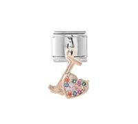 M&S Dog Paw Angel Wing Memorial Mum Dad Gold Silver Birthday Stainless Steel 9mm Italian Link Charm Compatible With Nomination Bracelet (I Love You Heart Gold Rainbow)