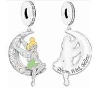 M&S Dream Wish Believe Charm Tinkerbell Fairy Moon Charm Bead Pendant, 925 Sterling Silver Dangle Charm, Compatible With Pandora & European Bracelet …