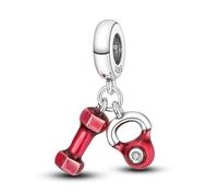 M&S Dumbbell Charm Kettle Bell Workout Fitness Crystal Love Charm Bead Pendant, 925 Sterling Silver Dangle Charm, Compatible With Pandora & European Bracelet …