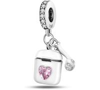 M&S Earphones - In Ear Music Bluetooth Headphones With Love Heart Crystal Charm Bead Pendant, 925 Sterling Silver Dangle Charm, Compatible With Pandora & European Bracelet
