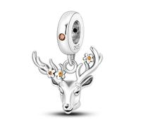 M&S Elk Charm Daisy Flower Deer Reindeer Animal Lover Pet Charm Bead Pendant, 925 Sterling Silver Dangle Charm, Compatible With Pandora & European Bracelet