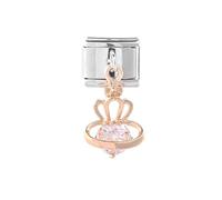 M&S Engagement Rose Gold Silver Bee Mum Mom ButterflyOwl Dog Stainless Steel 9mm Italian Link Charm Compatible With Nomination Bracelet (Saturn Orb Crown)