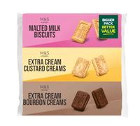 M&S Extra Cream Triple Pack Biscuits, Malted Milk, Custard Creams, Bourbon Creams Variety -Pack of 2x