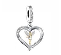 M&S Fairy Pixy Believe Tinkerbell Love Heart Charm Bead Pendant, 925 Sterling Silver Dangle Charm, Compatible With Pandora & European Bracelet …