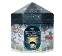 M&S Festive Magic Projector Tin, All Butter Shortbread, Christmas Edition, Hexagonal Winter Scene Design with Light Projection, 300g