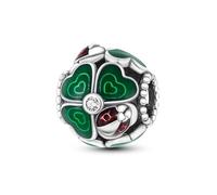 M&S Four Leaf Clover Charm Good Luck Ladybird 4 Leave Irish Charm Crystal Bead Pendant, 925 Sterling Silver Dangle Charm, Compatible With Pandora & European Bracelet …
