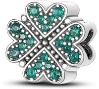M&S Four Leaf Clover Charm Green Crystal Irish Luck 4 Leave Charm Bead Pendant, 925 Sterling Silver Dangle Charm, Compatible With Pandora & European Bracelet …