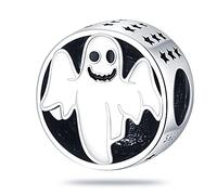 M&S Ghost Charm Halloween Scary Spirit Charm Bead Pendant, 925 Sterling Silver Dangle Charm, Compatible With Pandora & European Bracelet …