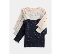 M&S Girls 3pk Cotton Rich Heart Frill Tops (0 Mths-3 Yrs) - 6-9 M - Navy Mix, Navy Mix