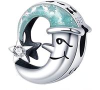 M&S Goodnight Moon Charm Moon Star Night Starry Sky Charm Bead Pendant, 925 Sterling Silver Dangle Charm, Compatible With Pandora & European Bracelet