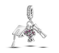M&S Graduation Charm University Cap Flowers Diploma Celebratian Graduated Charm Bead Pendant, 925 Sterling Silver Dangle Charm, Compatible With Pandora & European Bracelet …
