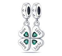 M&S Graduation Love Luck Birthday Gift Celebration Charm Bead Pendant 925 Sterling Silver Compatible With Pandora Bracelet (Luck Love Hope Four Leaf Clover)