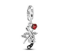 M&S Guns N Roses Charm Revolver and Flowers Love Charm Bead Pendant, 925 Sterling Silver Dangle Charm, Compatible With Pandora & European Bracelet …