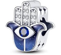 M&S Hamsa Hand Charm Blue Crystal Evil Eye Charm Bead Pendant, 925 Sterling Silver Dangle Charm, Compatible With Pandora & European Bracelet …