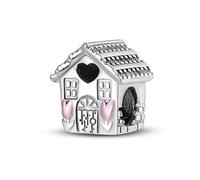 M&S Home Sweet Home Pave House Pendant, 925 Sterling Silver Dangle Charm, Compatible With Pandora & European Bracelet