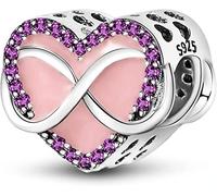 M&S Infinity Love Heart Charm Pink Purple Crystal Charm Bead Pendant, 925 Sterling Silver Dangle Charm, Compatible With Pandora & European Bracelet …