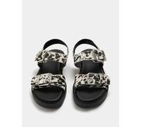 M&S Leather Cow Print Double Buckle Flatform Sandals Black Mix