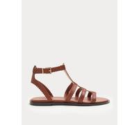 M&S Leather Scallop Edge Flat Gladiator Sandals Tan