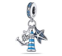 M&S Lighthouse Charm Ocean Sea Starfish Anchor Love Heart Charm Bead Pendant, 925 Sterling Silver Dangle Charm, Compatible With Pandora & European Bracelet …